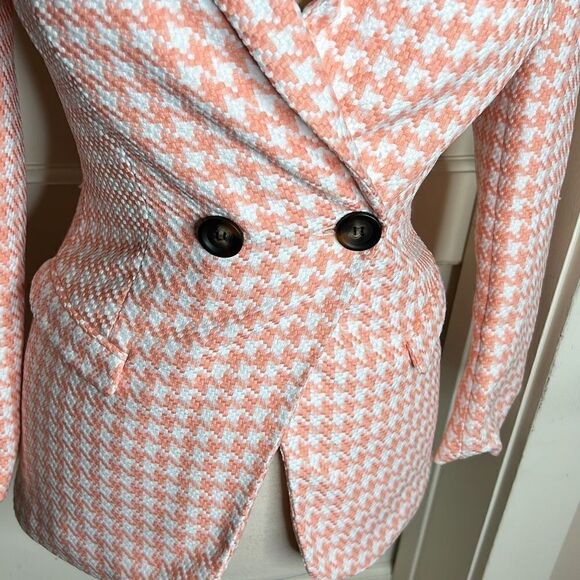 ASOS DESIGN Pink Dogstooth Suit Blazer Size 0 - Picture 2 of 6